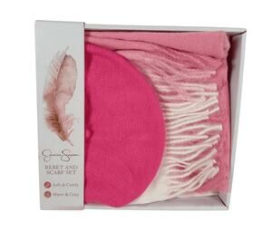 Jessica Simpson Beret & Scarf Set / Pink White Adult OS Warm Cozy Soft Gift Set